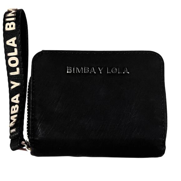 Bimba y Lola Black Nylon Wristlet Wallet Coin Purse Logo Strap Lightweight - Picture 1 of 13